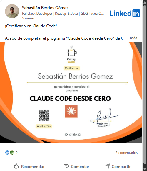 Testimonio de alumno en LinkedIn 2